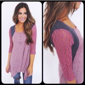 UMGEE wine colored trapeze loose tunic top lace